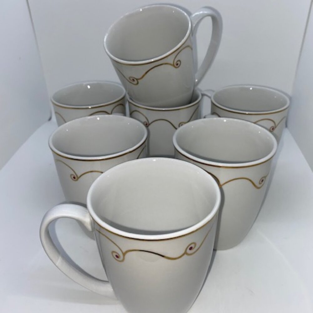 Pier One Holiday Scroll Porcelain Cups Set of 7 Buy 6 Get One Free